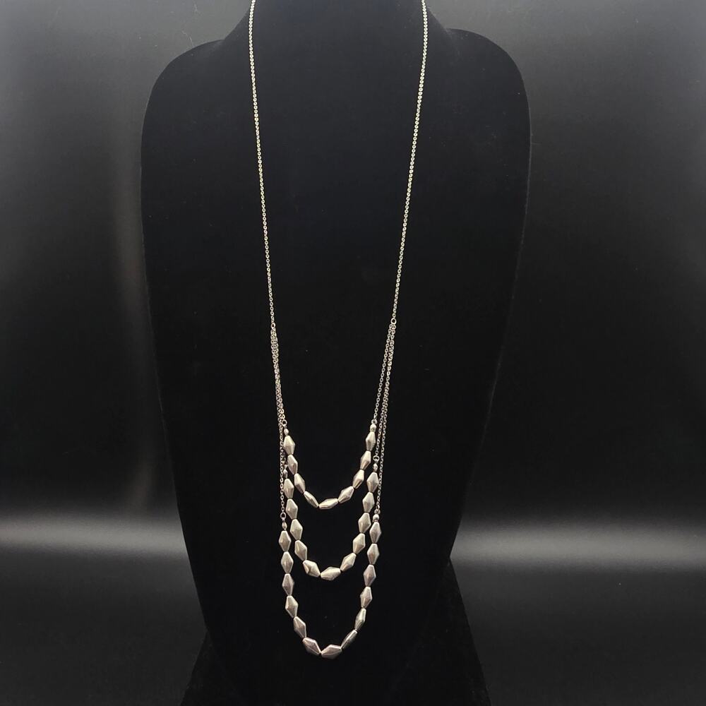 American Eagle Silver Tone Layered Necklace Beaded NOS NWT